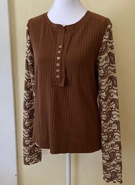 OLI & HALI TOP Oli and Hali shirt long sleeve tts NEW size large brown Henley LG